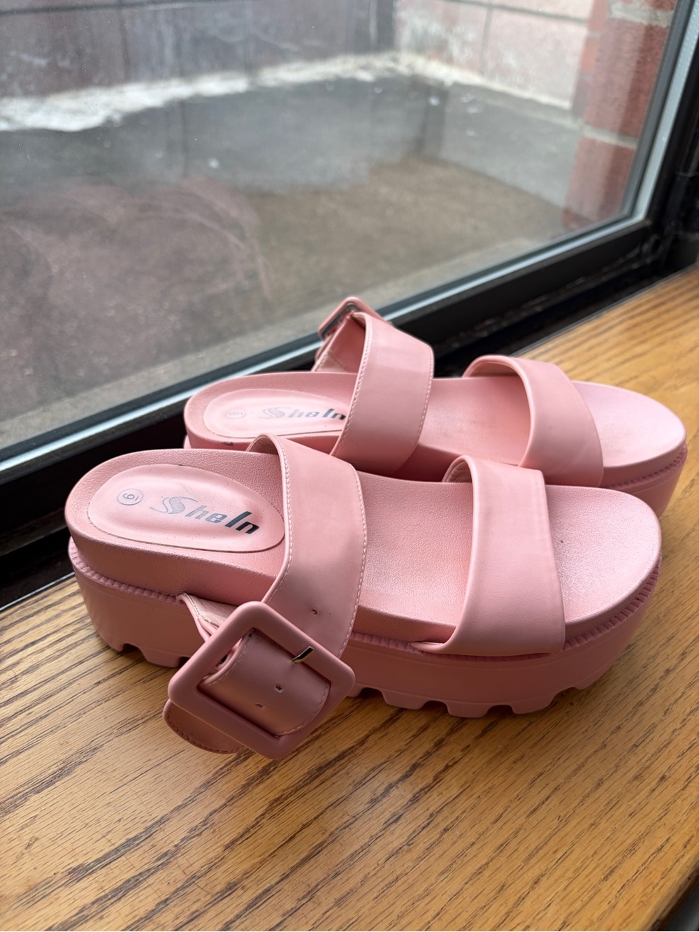 SHEIN Blush Pink Platform Slide Sandals with Buckle